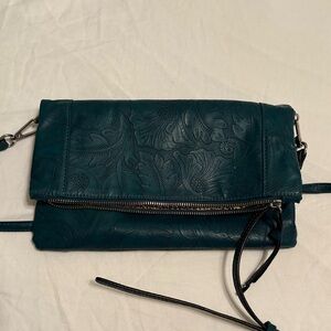 Sole Society Dark Green Floral Embossed Faux Leather Crossbody/Clutch Bag